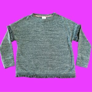 Knox Rose Cozy Green Sweater with Fringe size xs